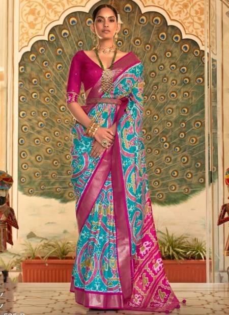 Blue And Pink Colour Maharani Rewaa New Latest Designer Printed Ethnic Wear Patola Silk Saree Collection 525 F